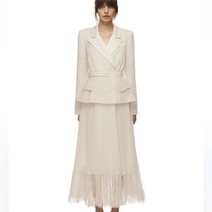 Self Portrait Tailored Boucle and Chiffon Dress